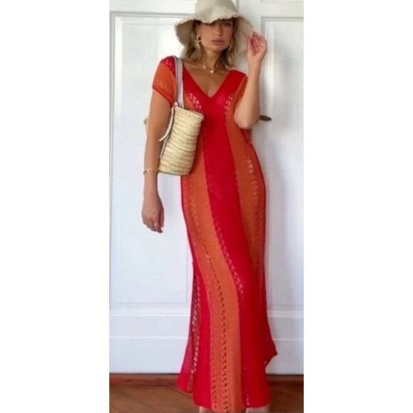 Zara Crochet Knit Maxi Dress Size M NWT Grecian Goddess Euro Vacation Resort - Picture 1 of 10